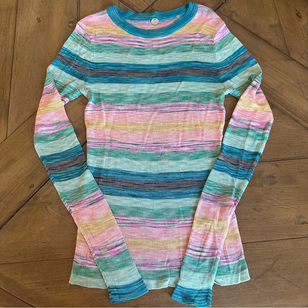 Margaret O’Leary Sweater Striped Fitted Lightweight Multicolor 70s Style XS